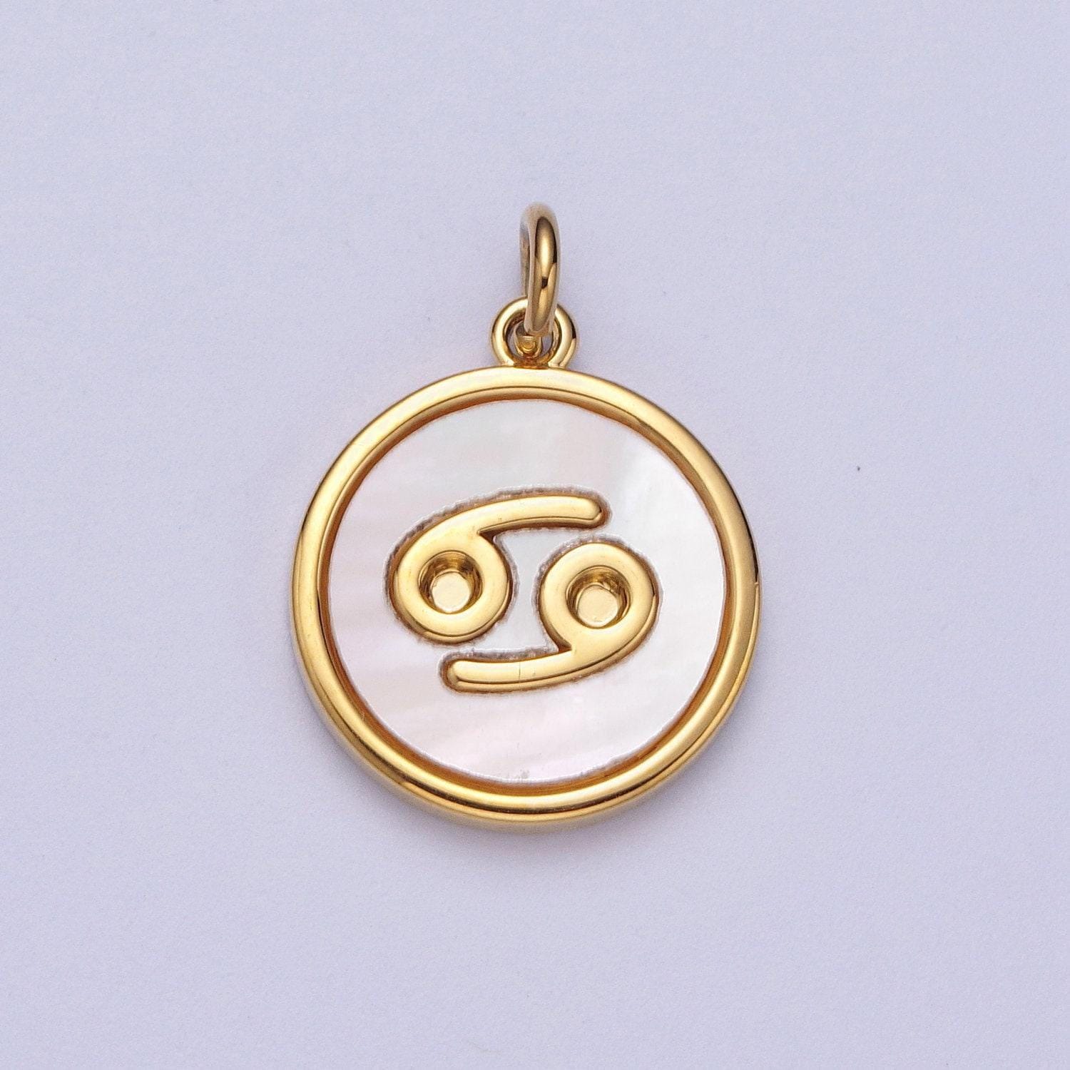 Shell pearl gold zodiac signs medallion pendant, 24k gold filled astrology birthday month horoscope mother of pearl round coin charm |
