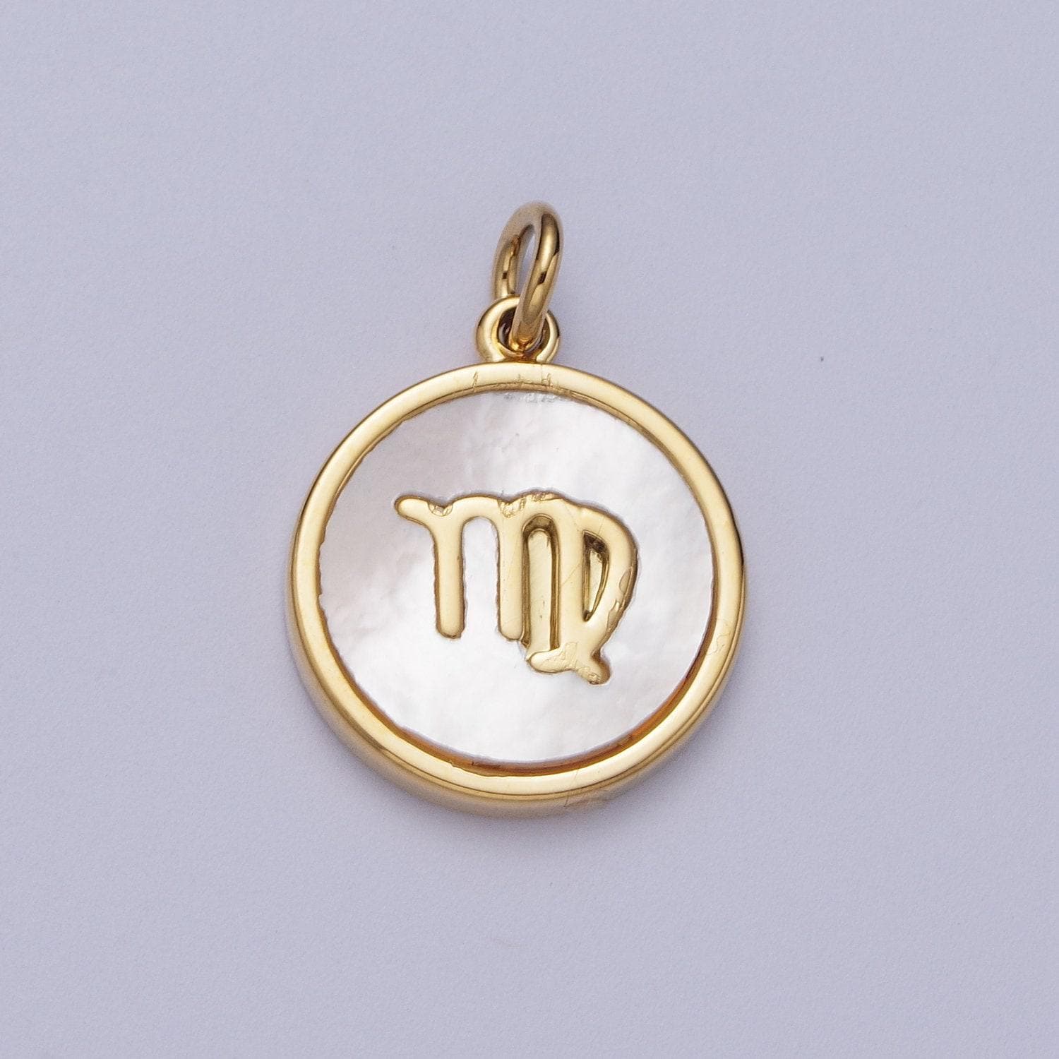 Shell pearl gold zodiac signs medallion pendant, 24k gold filled astrology birthday month horoscope mother of pearl round coin charm |