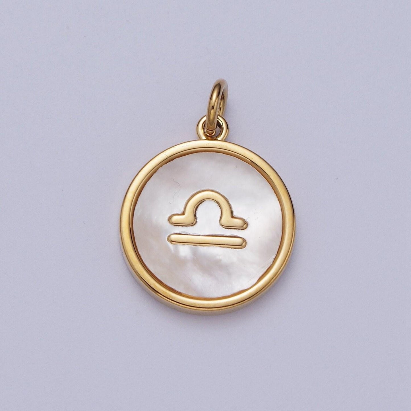 Shell pearl gold zodiac signs medallion pendant, 24k gold filled astrology birthday month horoscope mother of pearl round coin charm |