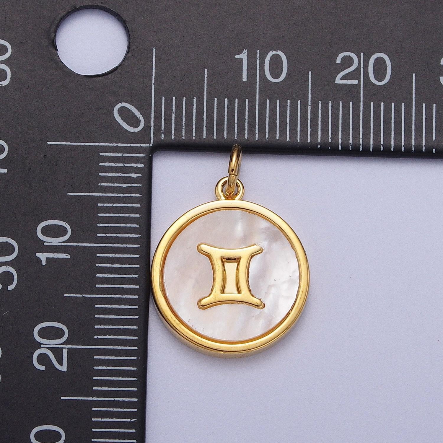 Shell pearl gold zodiac signs medallion pendant, 24k gold filled astrology birthday month horoscope mother of pearl round coin charm |