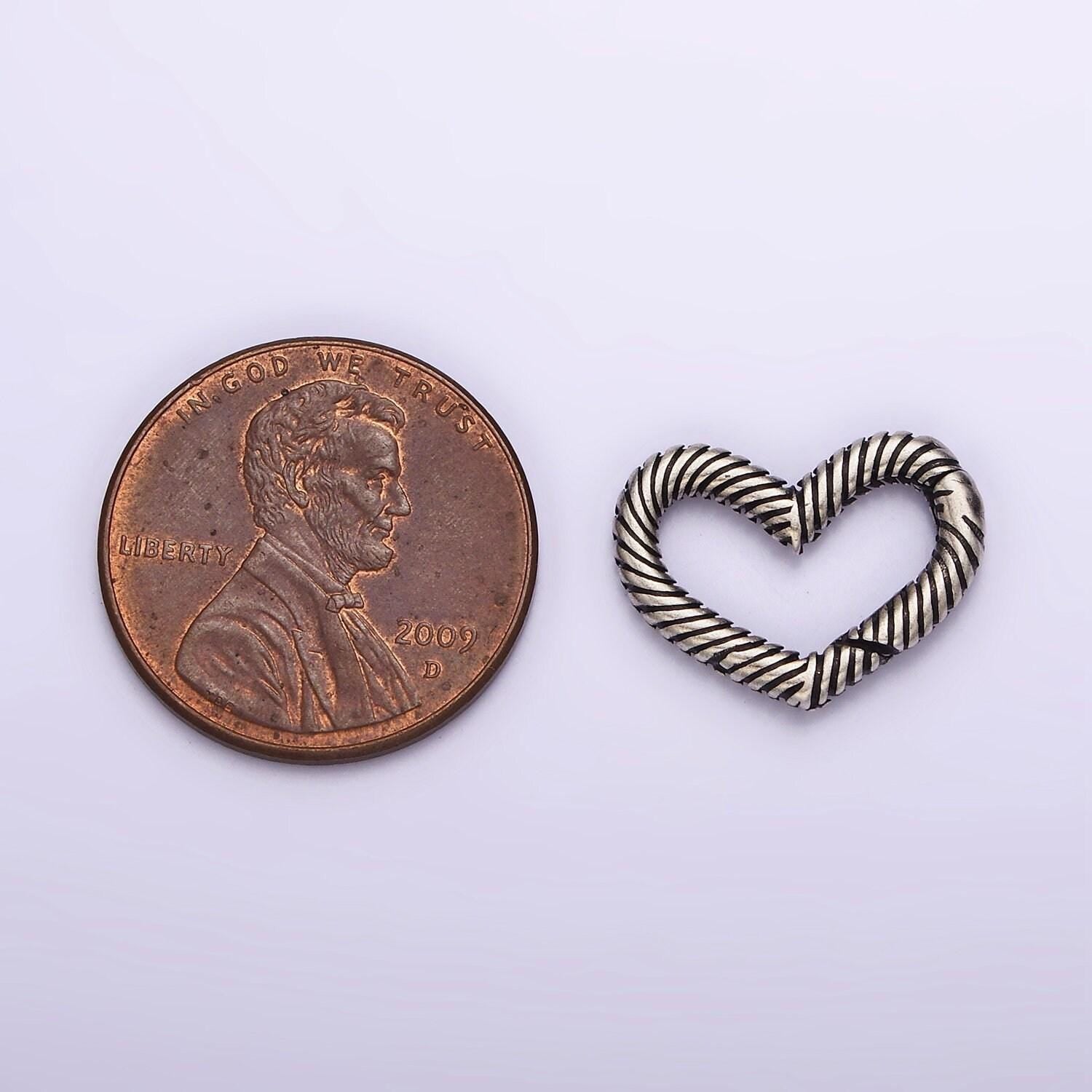 Textured clasp antique silver s925 sterling silver hinged heart push gate ring clasp charm pendants interchangeable connectors sl-309