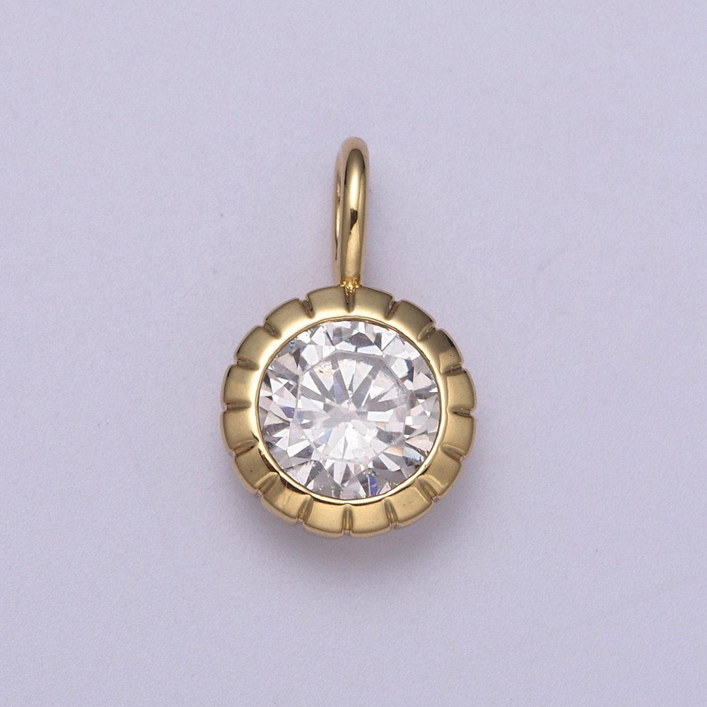 Dainty gold round charm cubic zirconia circle pendant cz solitaire pendant tiny bezel set h-330