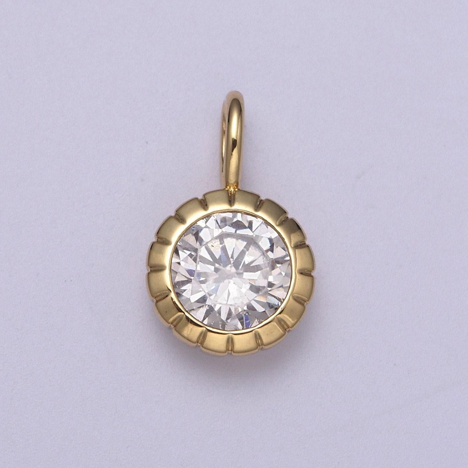 Dainty gold round charm cubic zirconia circle pendant cz solitaire pendant tiny bezel set h-330