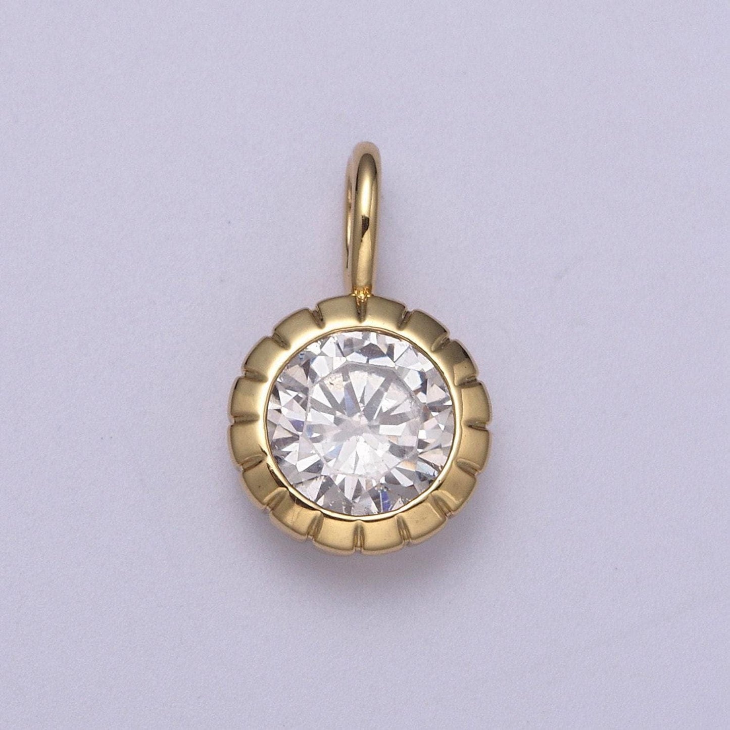 Dainty gold round charm cubic zirconia circle pendant cz solitaire pendant tiny bezel set h-177
