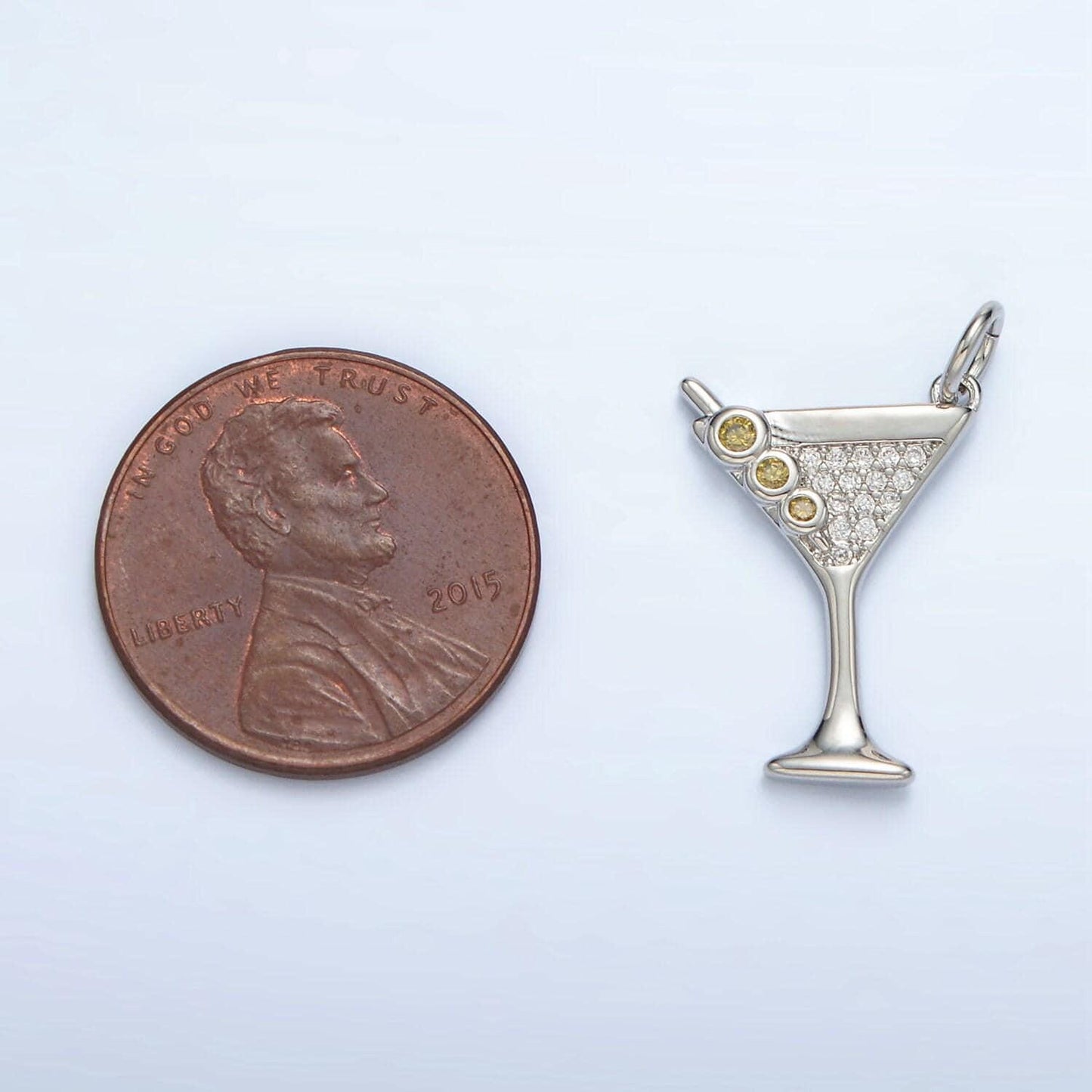 Dainty gold martini charm with cz cubic gold drink glass olive micro pave pendant silver cocktail pendant drink charm in 14k gold filled