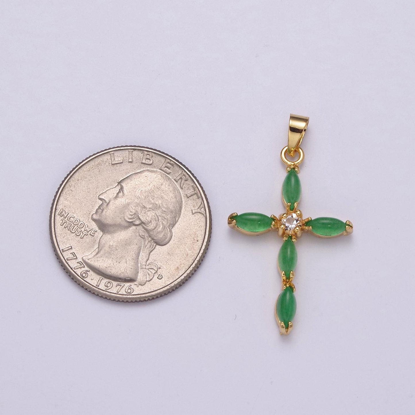 Green jade dainty cross pendant | ah-346