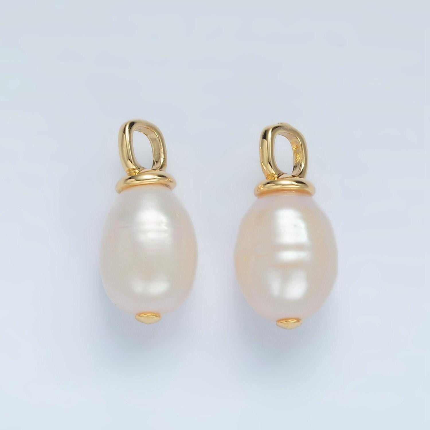 Gold filled 20mm freshwater pearl square bail drop pendant | p-1864