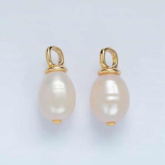 Gold filled 20mm freshwater pearl square bail drop pendant | p-1864