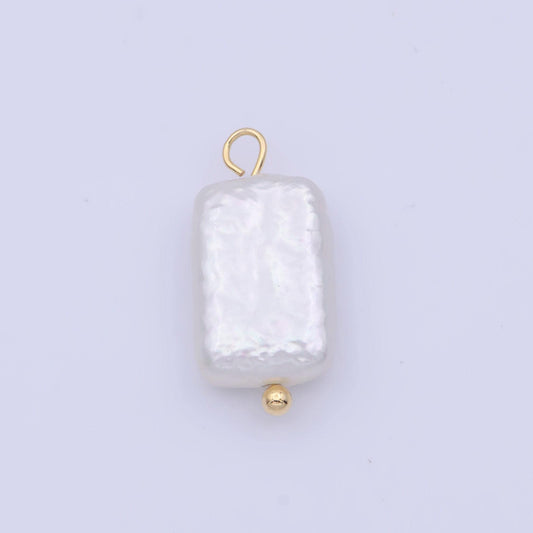 Dainty rectangle pearls charm gold 18x8.5mm white tile shell pearls for necklace bracelet earring wedding jewelry making minimalist c-171