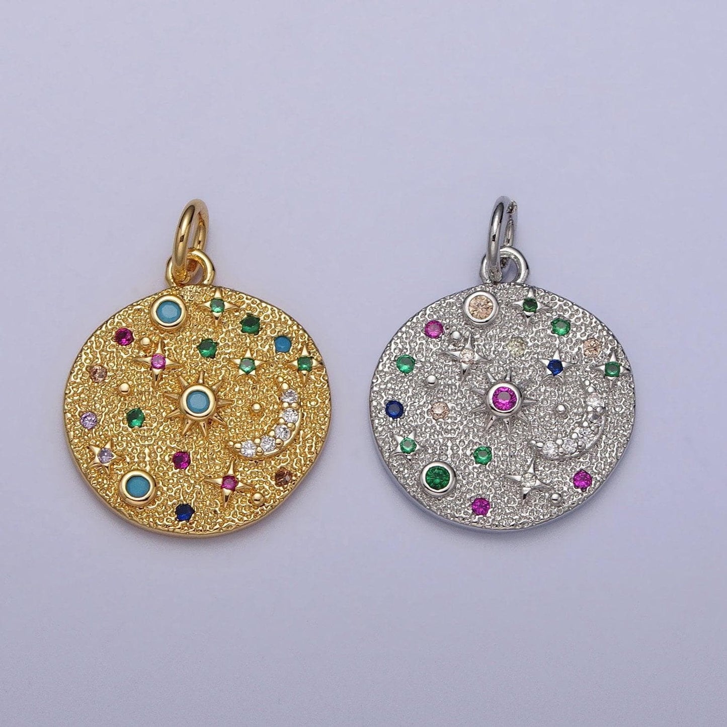 Dainty crescent moon charm with multi color cz stone lead nickel free 24k gold plated brass cubic zirconia necklace bracelet jewelry making