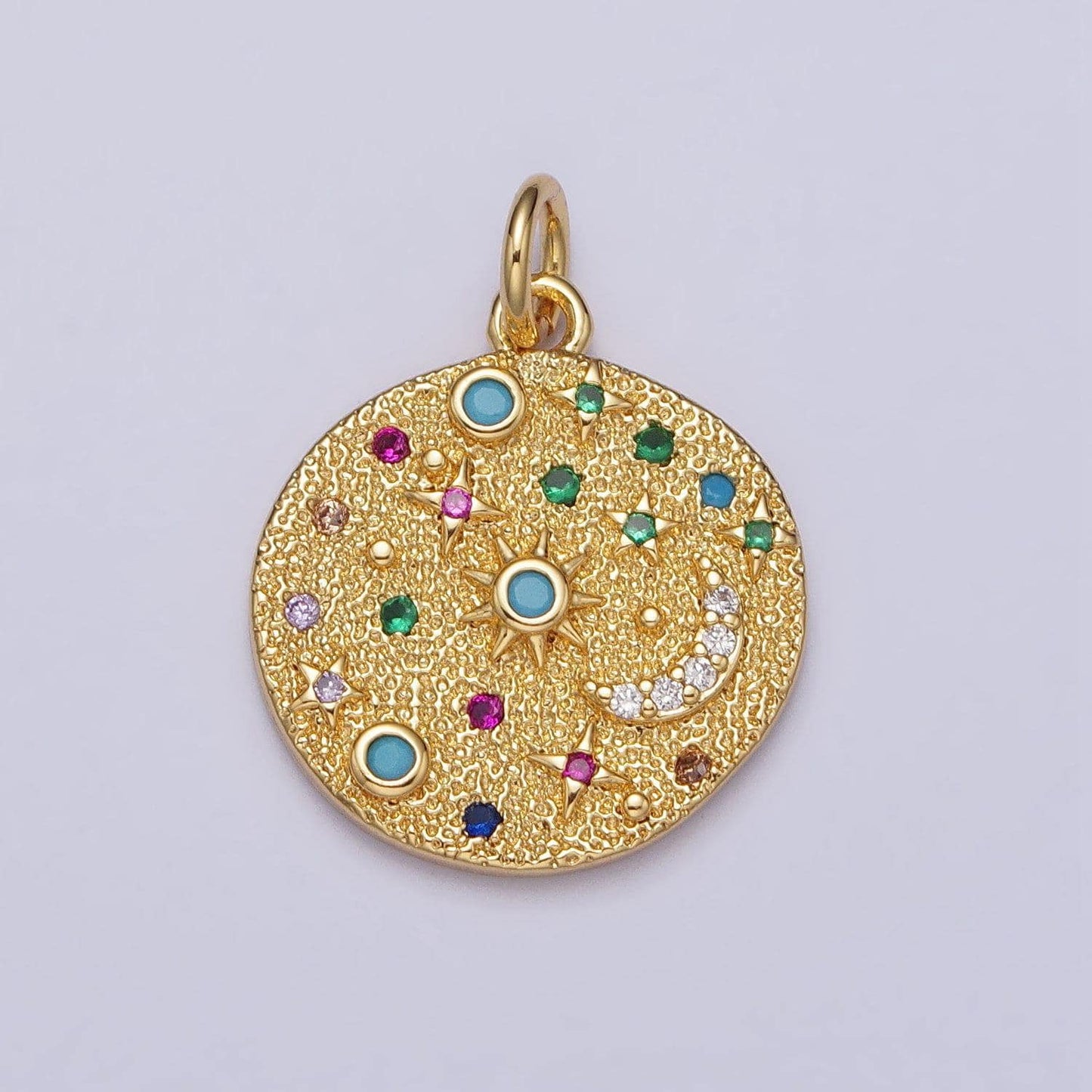 Dainty crescent moon charm with multi color cz stone lead nickel free 24k gold plated brass cubic zirconia necklace bracelet jewelry making