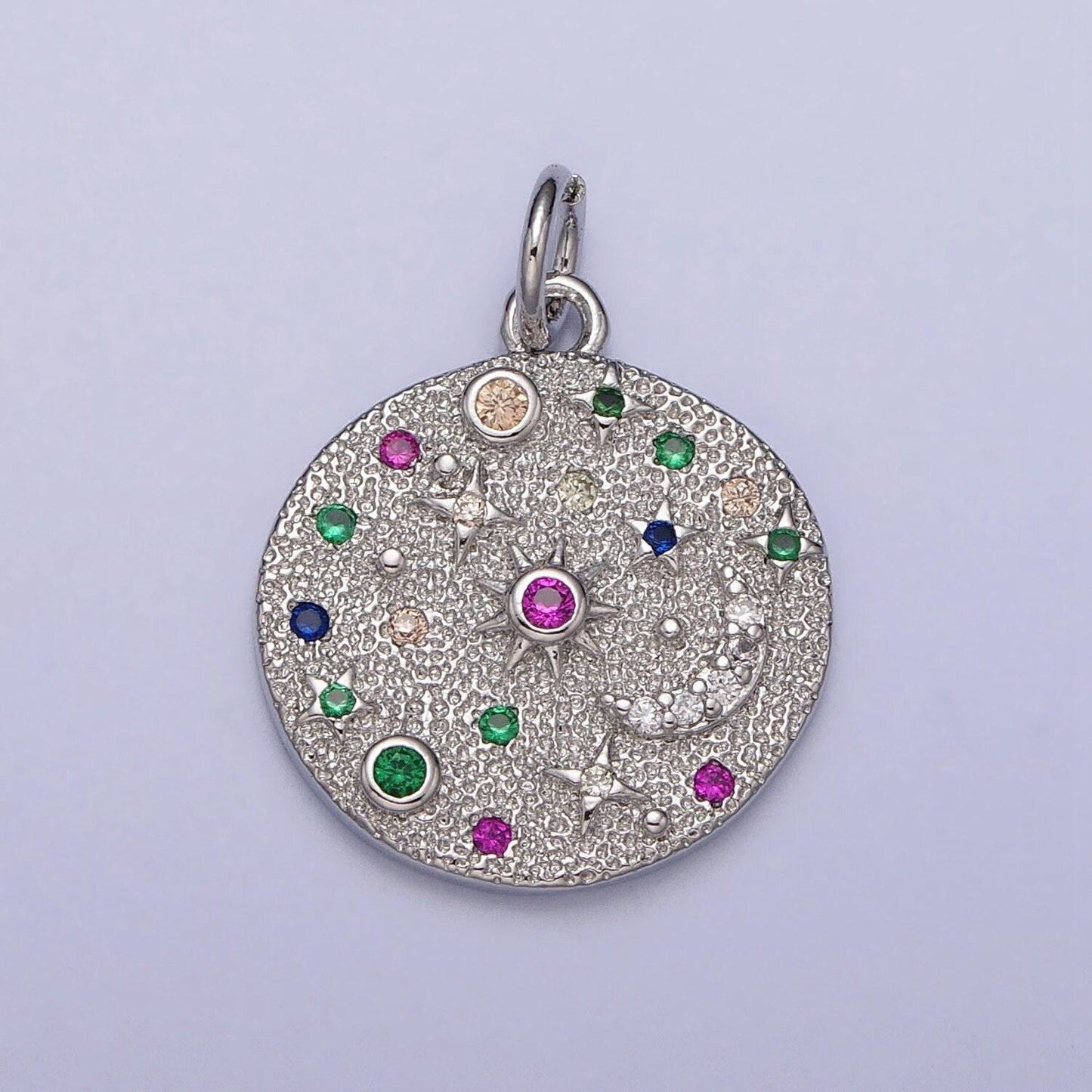 Dainty crescent moon charm with multi color cz stone lead nickel free 24k gold plated brass cubic zirconia necklace bracelet jewelry making