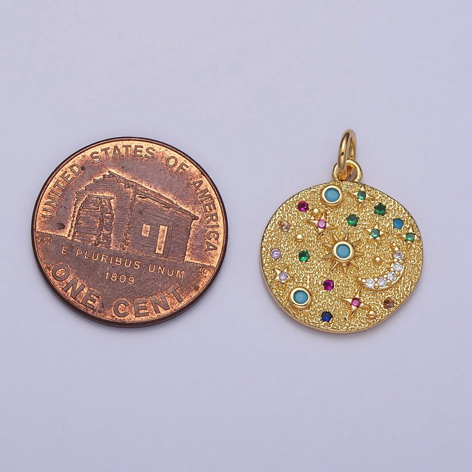 Dainty crescent moon charm with multi color cz stone lead nickel free 24k gold plated brass cubic zirconia necklace bracelet jewelry making