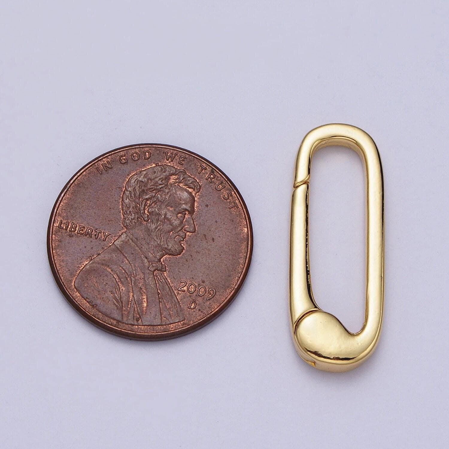 Gold push in oval clasp for charm holder clasp pendants, 23.8x8.9mm, clasp enhancer necklace component z-38