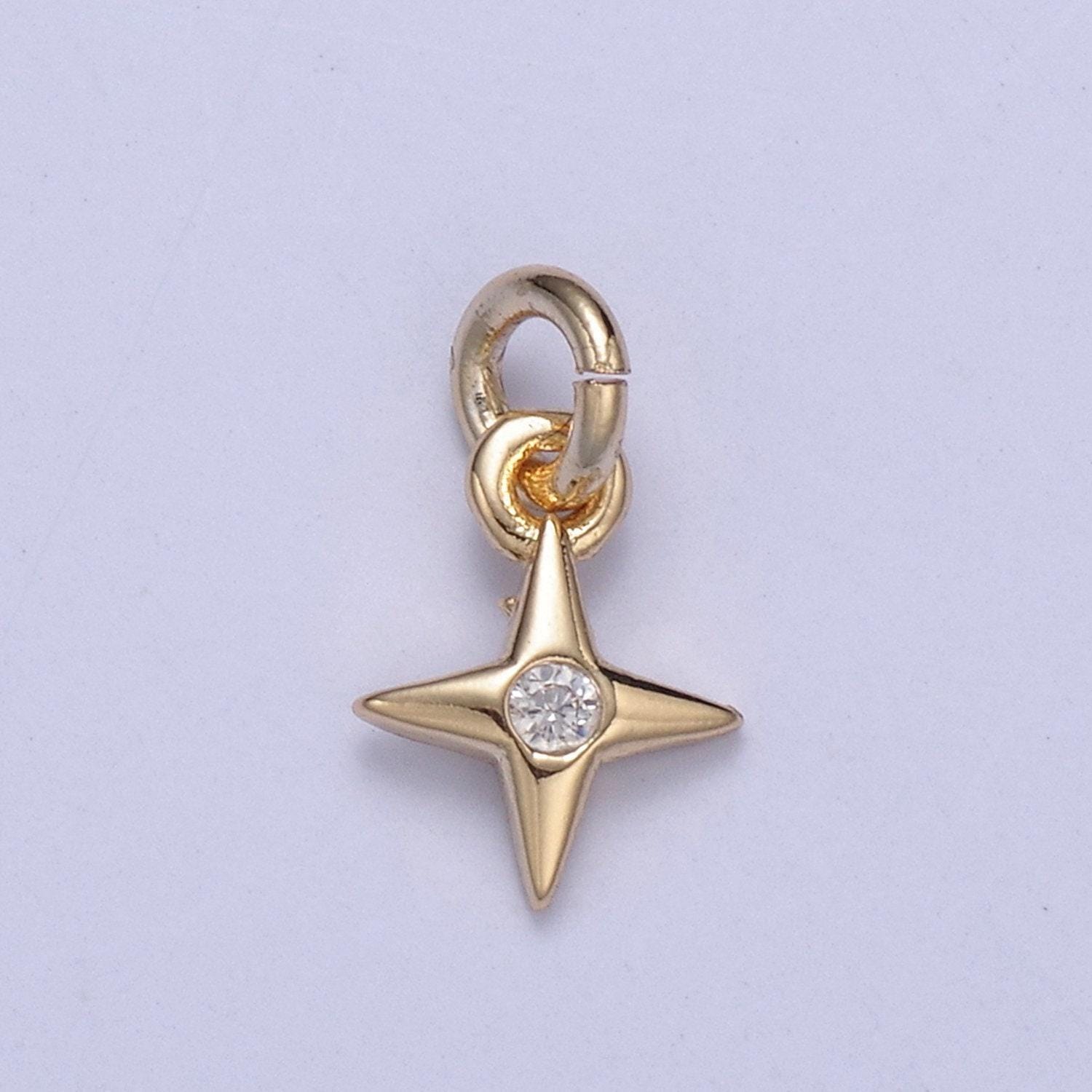 Tiny north bright stars charm cz charm in gold micro pave cz bright stars celestial charm for diy earring bracelet necklace | n-428