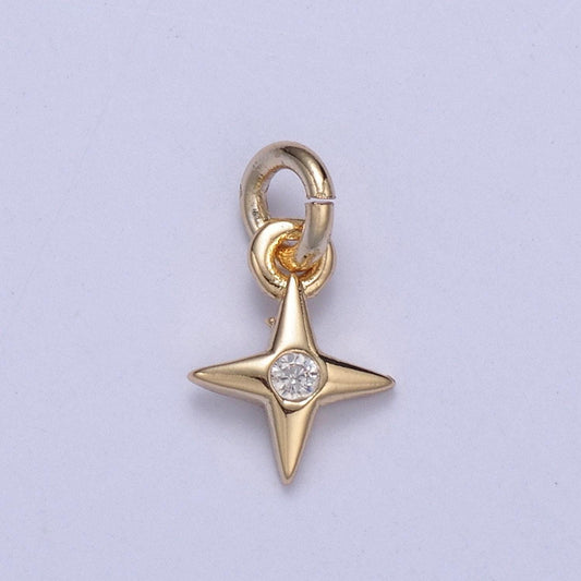 Tiny north bright stars charm cz charm in gold micro pave cz bright stars celestial charm for diy earring bracelet necklace | n-428