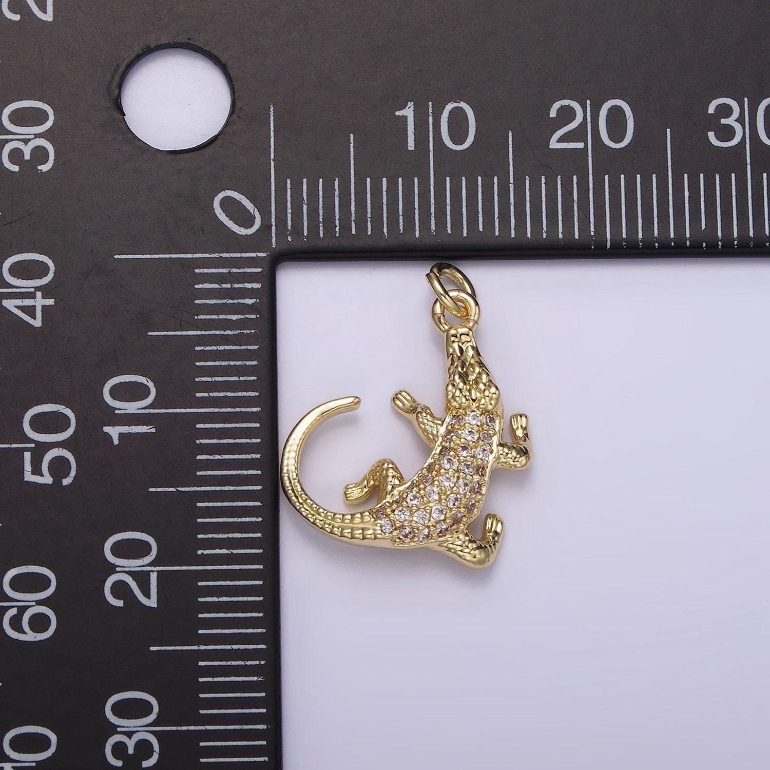 14k gold filled alligator crocodile lizard animal micro paved cz charm | ag257