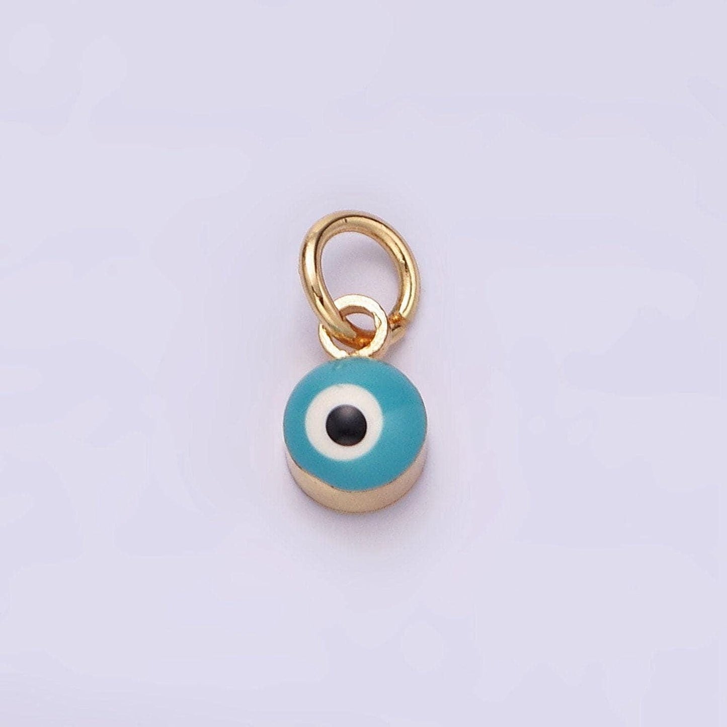 14k gold filled white, blue evil eye enamel 4mm round charm | n1151 n1152