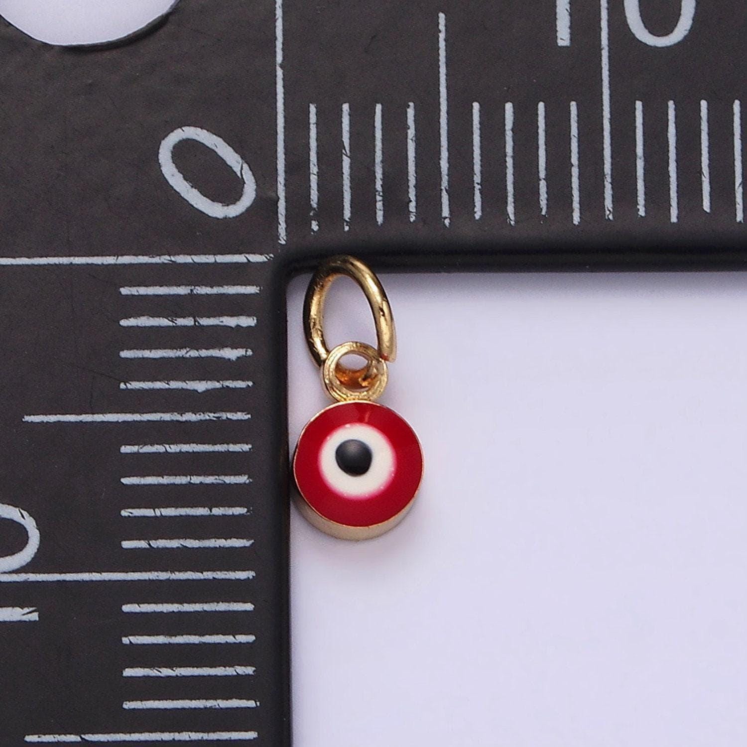 14k gold filled white, blue evil eye enamel 4mm round charm | n1151 n1152