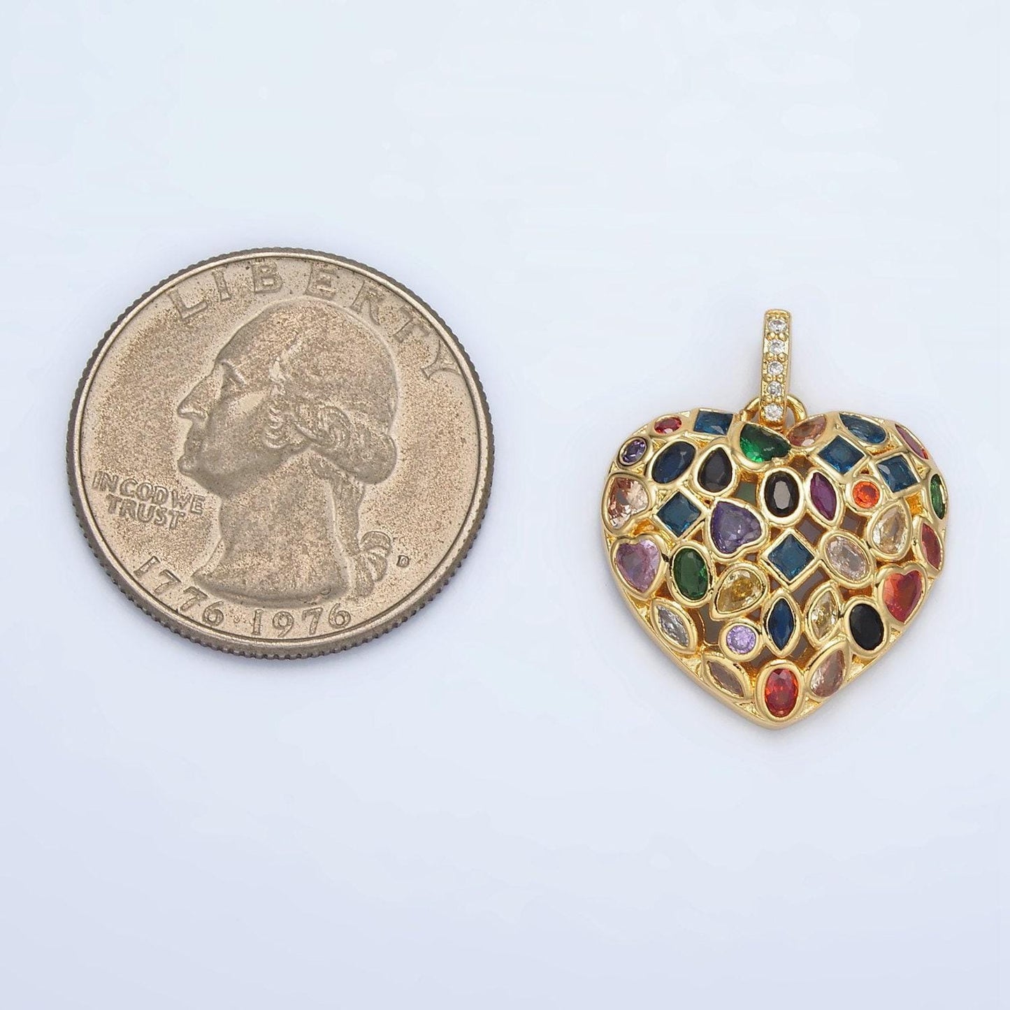 Rainbow heart 24k gold filled cz love pendant charm variety geometric shape cubic pave love heart pendant aa1366