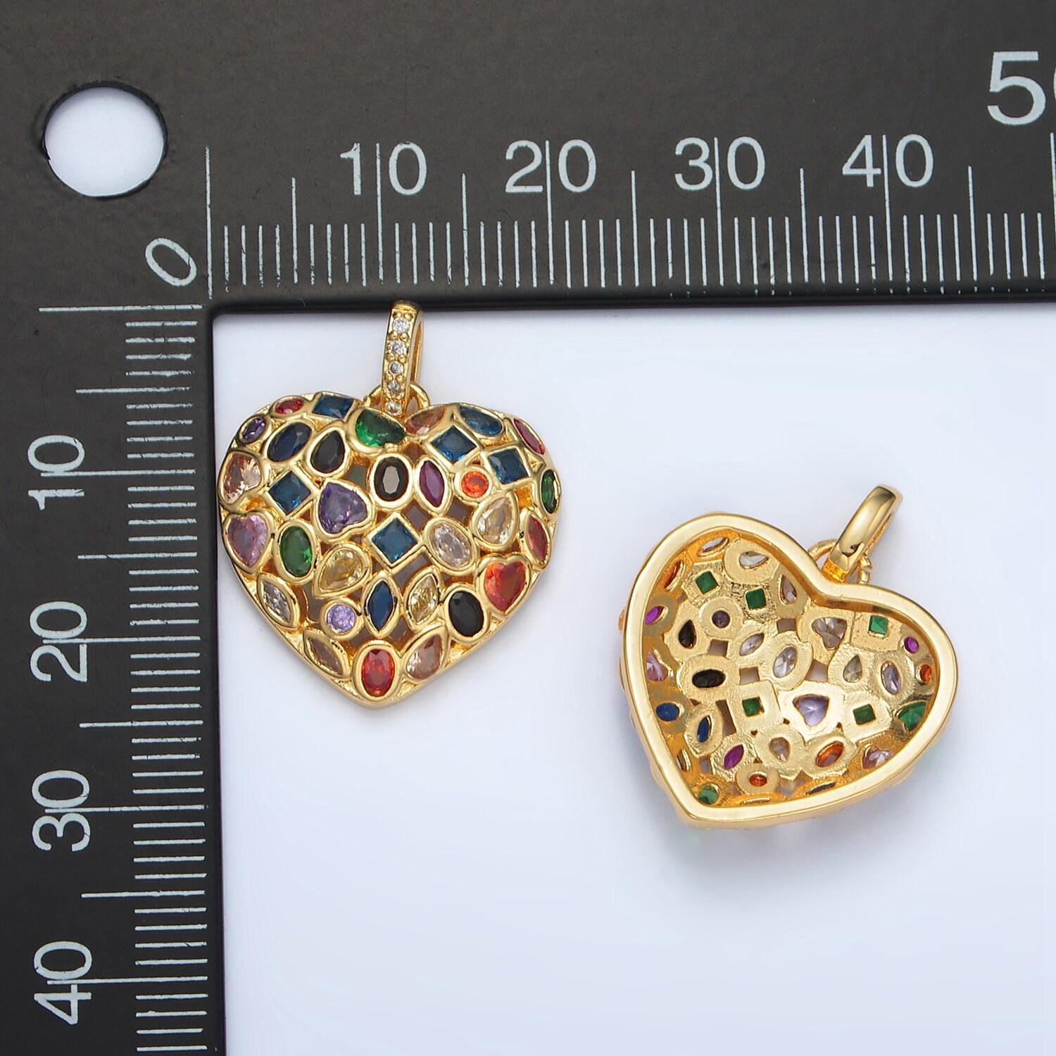Rainbow heart 24k gold filled cz love pendant charm variety geometric shape cubic pave love heart pendant aa1366