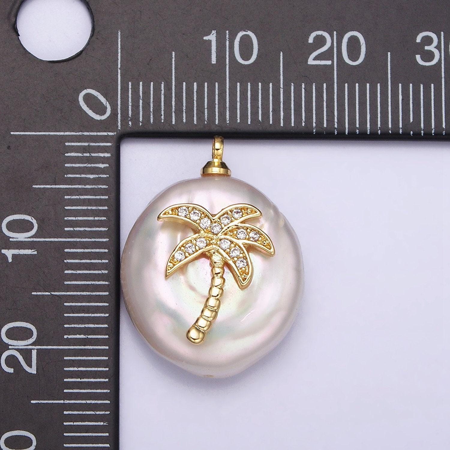 16k gold filled palm tree micro paved cz freshwater pearl charm for bracelet necklace component hawaii california beach inspired | ac1331