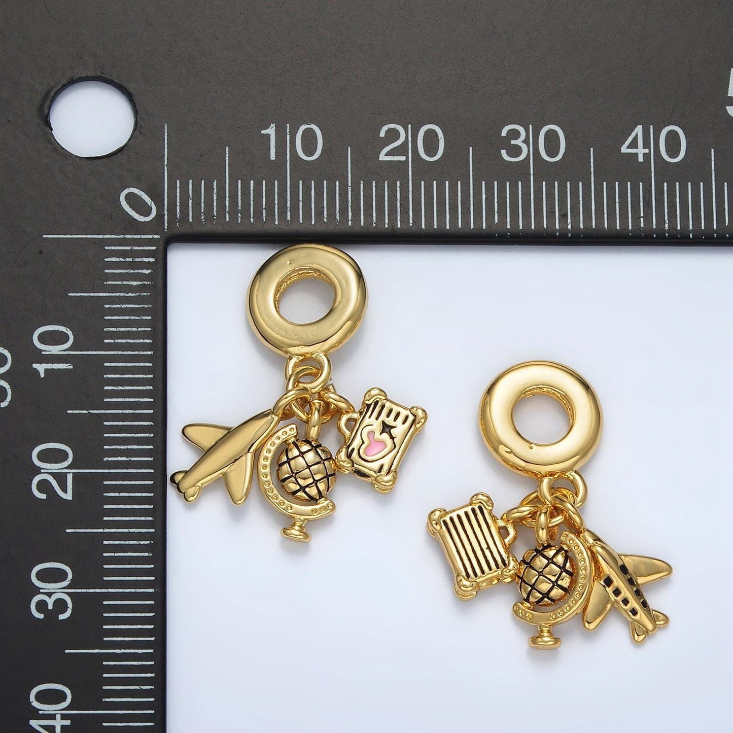 24k gold filled travel theme plane globe suitcase rondelle bail drop pendant | ac-088