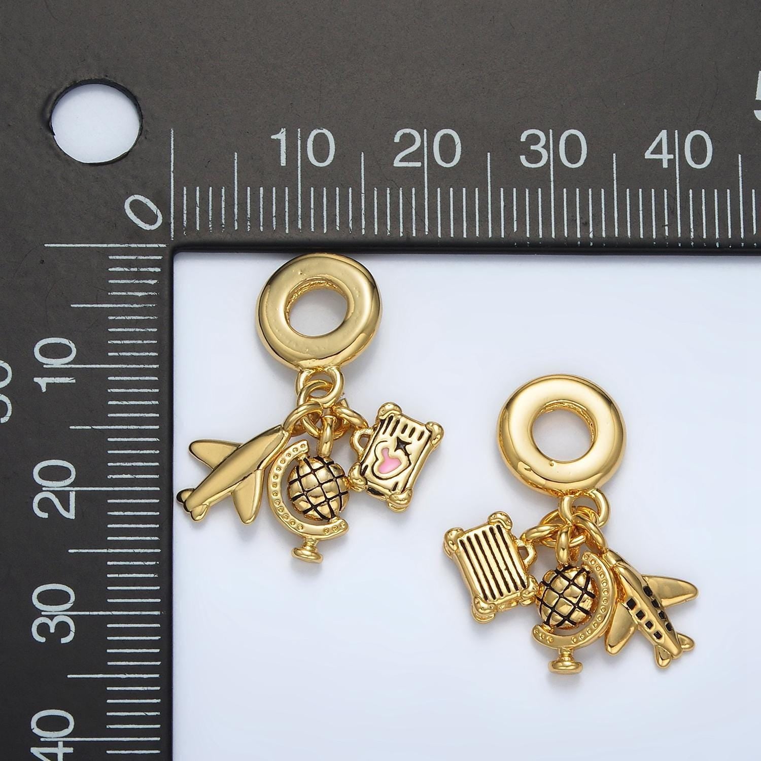 24k gold filled travel theme plane globe suitcase rondelle bail drop pendant | ac-088