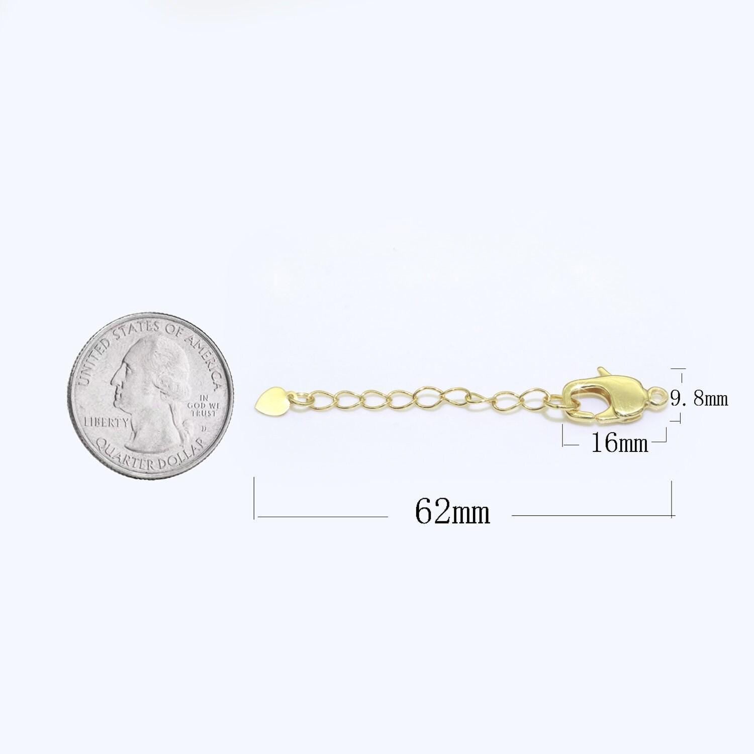 2.5 inch gold filled chain extender for necklace bracelet supply component findings extenders w/ heart charm + lobster clasp
