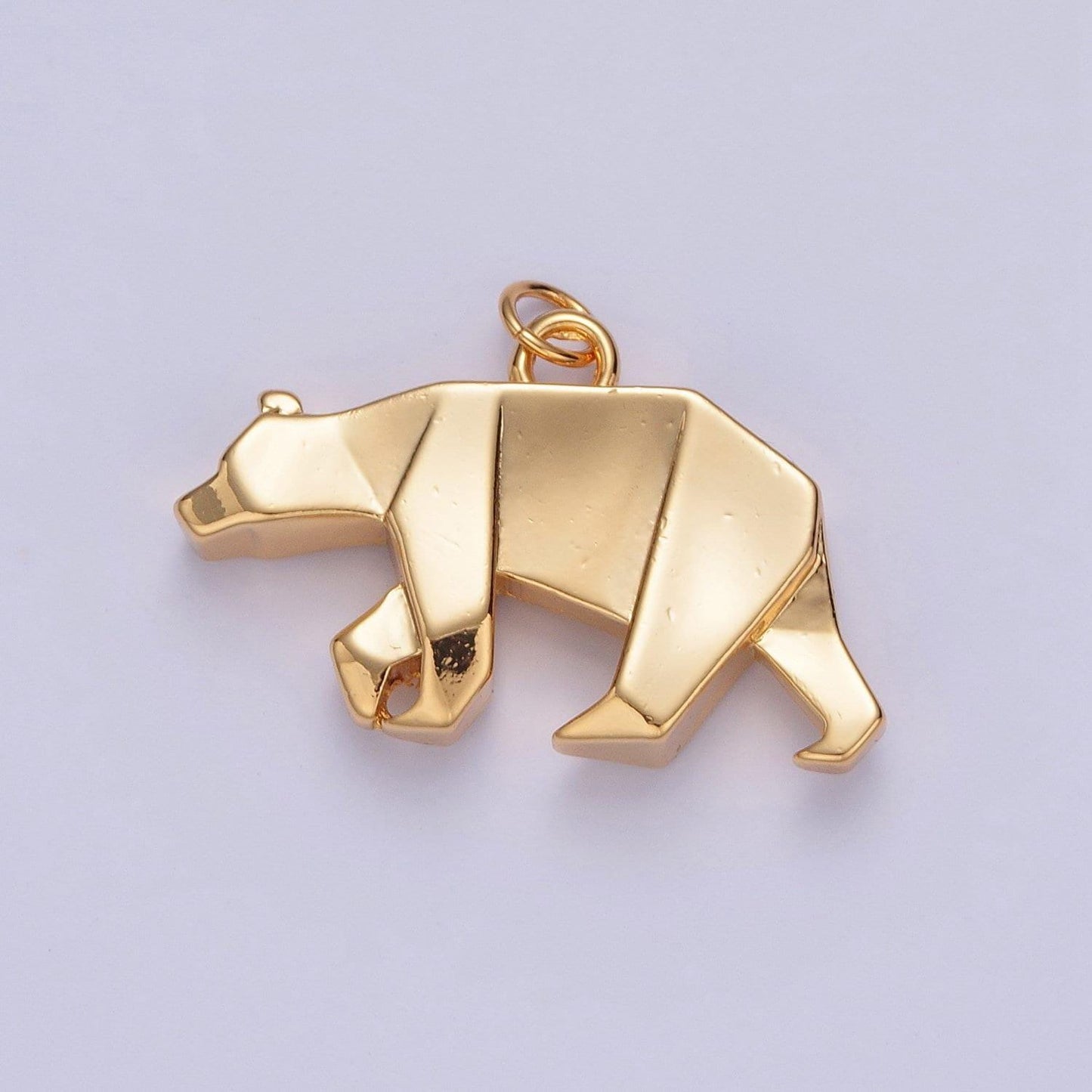 24k gold filled simple origami crawling bear pendant, minimalistic paper forest bear charms for diy jewelry | x-079