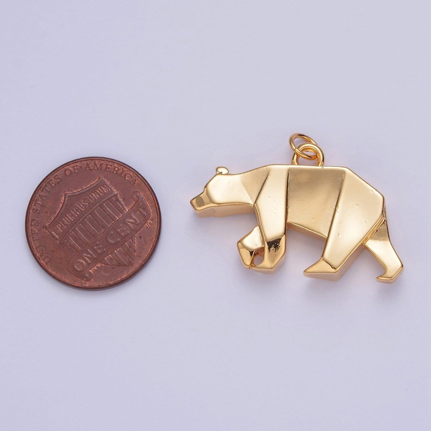 24k gold filled simple origami crawling bear pendant, minimalistic paper forest bear charms for diy jewelry | x-079