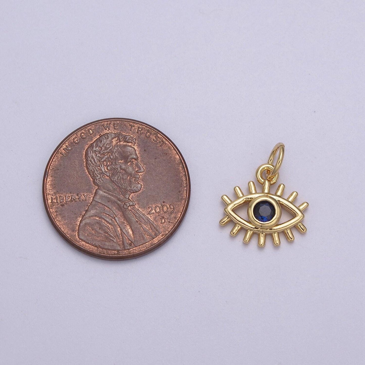 Micro blue cubic zirconia evil eye charm gold filled tiny pendant diy small amulet piece n-877