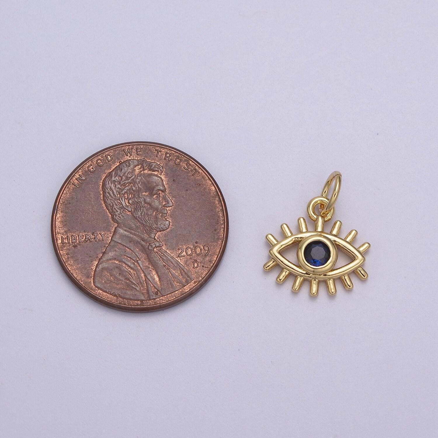 Micro blue cubic zirconia evil eye charm gold filled tiny pendant diy small amulet piece n-877