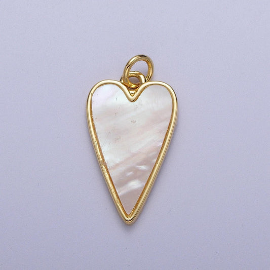 Gold frame pearly white heart pendant, 14k gold plated shell pearl heart love charm | c-717