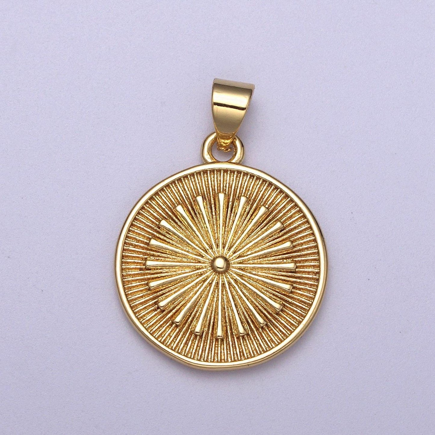 24k gold filled round coin medallion pendant, sunburst charm necklace, geometric celestial jewelry supply h-393
