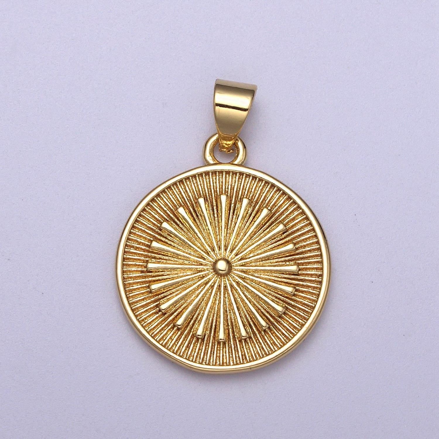 24k gold filled round coin medallion pendant, sunburst charm necklace, geometric celestial jewelry supply h-393