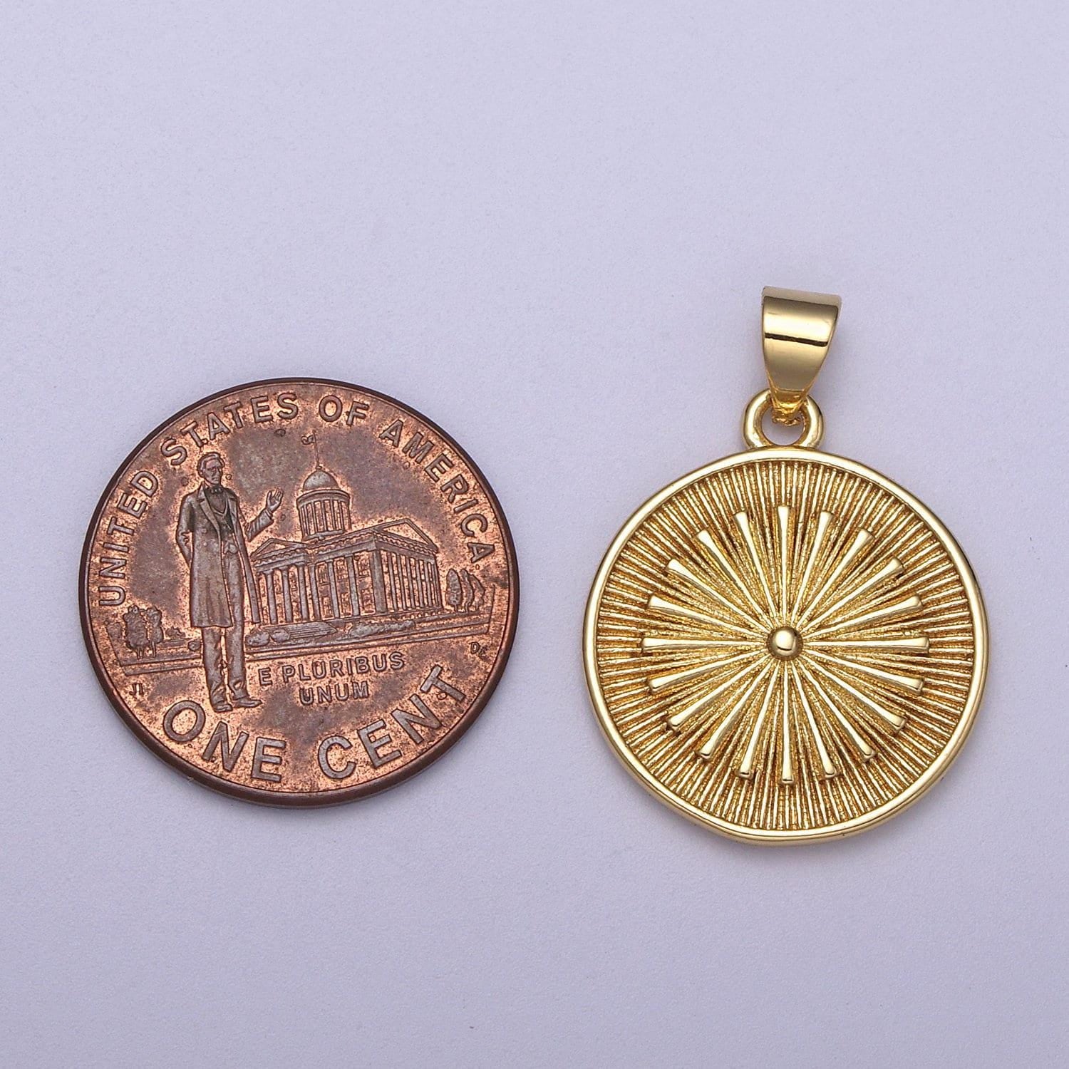 24k gold filled round coin medallion pendant, sunburst charm necklace, geometric celestial jewelry supply h-393