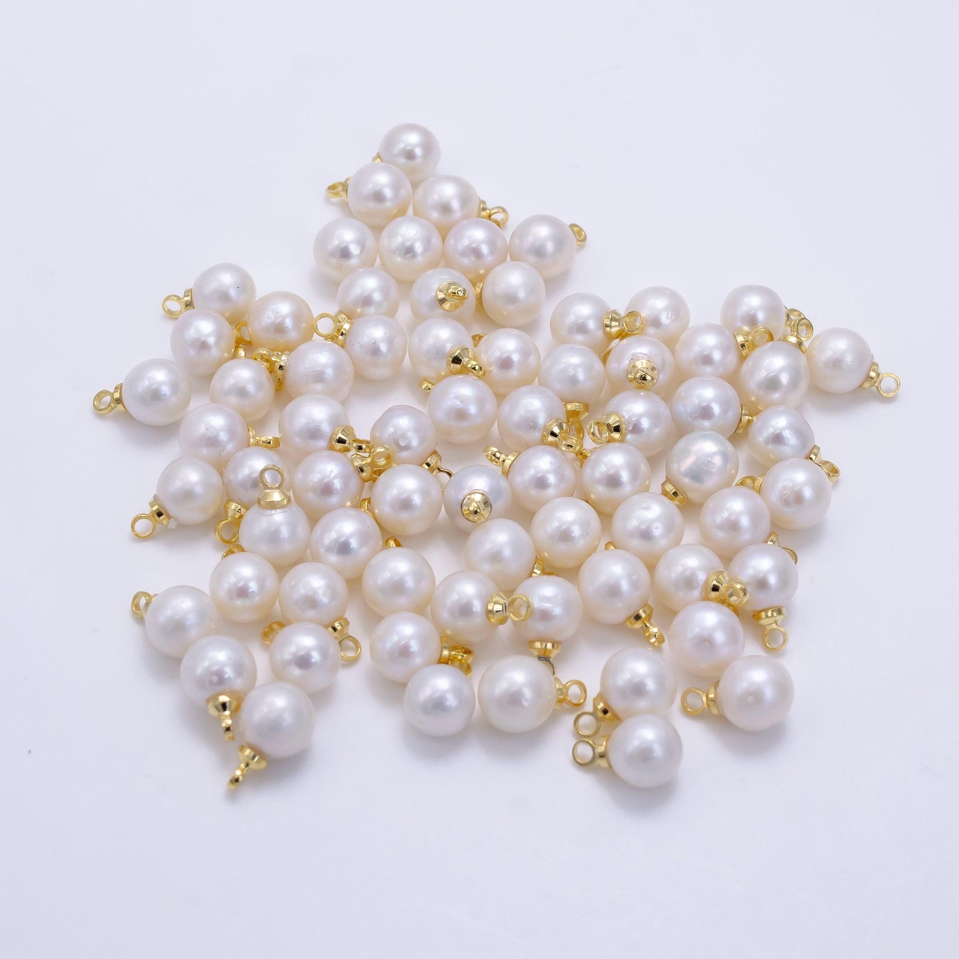 Mini sphere 9mm white freshwater pearl 24k gold filled charm | p-1883