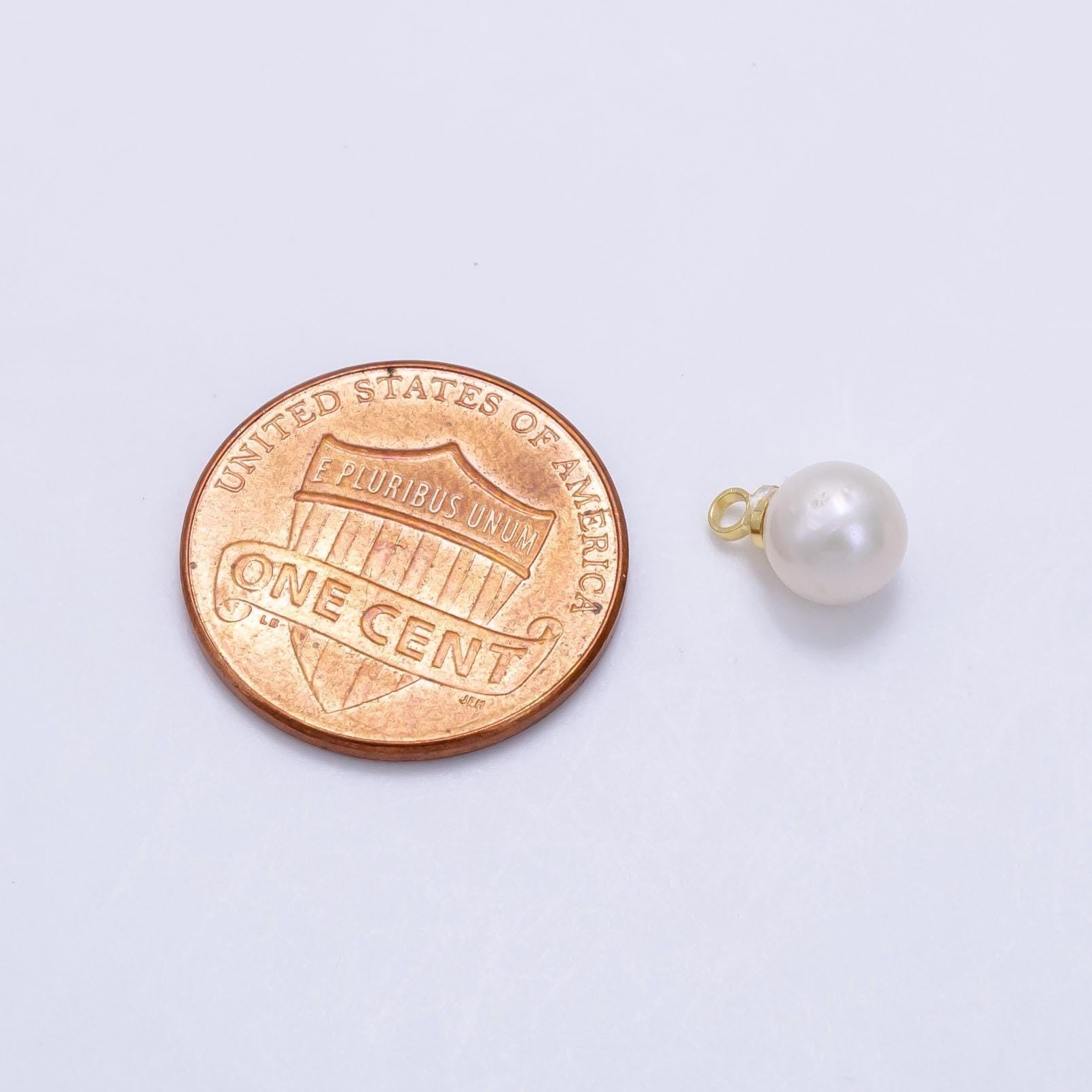 Mini sphere 9mm white freshwater pearl 24k gold filled charm | p-1883