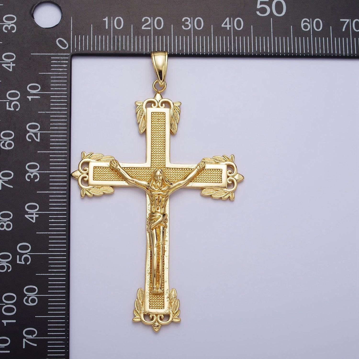 Big statement 24k gold filled dotted textured jesus crucifix cross religious pendant | aa203