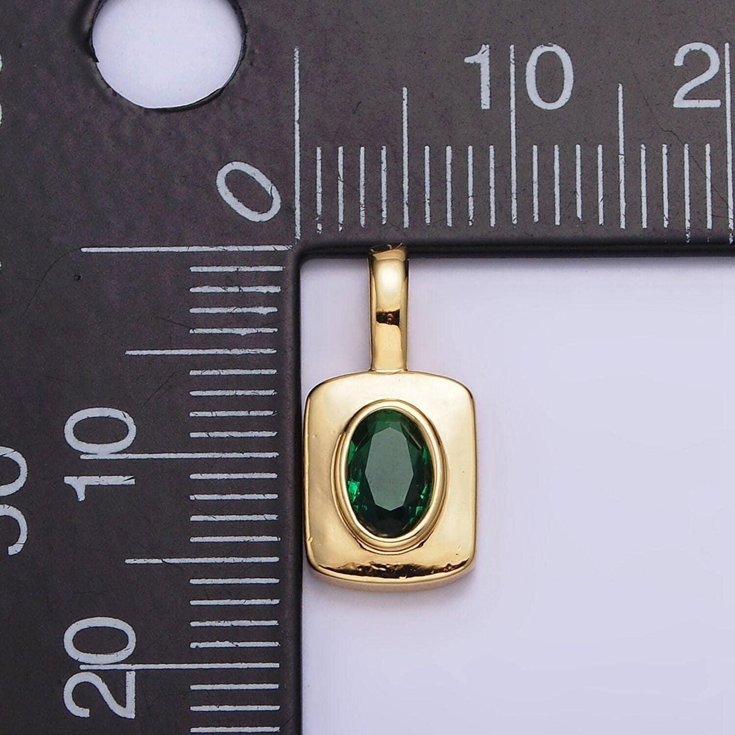 Mini tag charm with emerald green cz oval stone for necklace pendant jewelry making supply aa-571