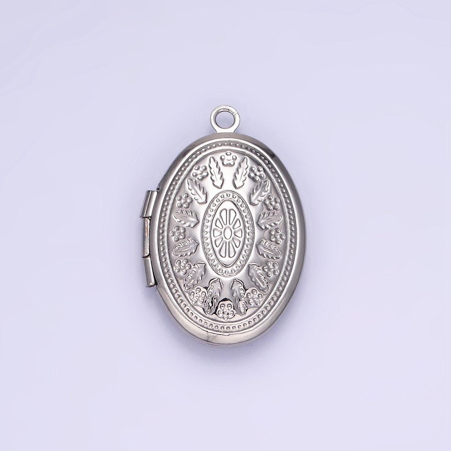 14k gold filled flower leaf nature oval dome minimalist locket charm | aa-1203