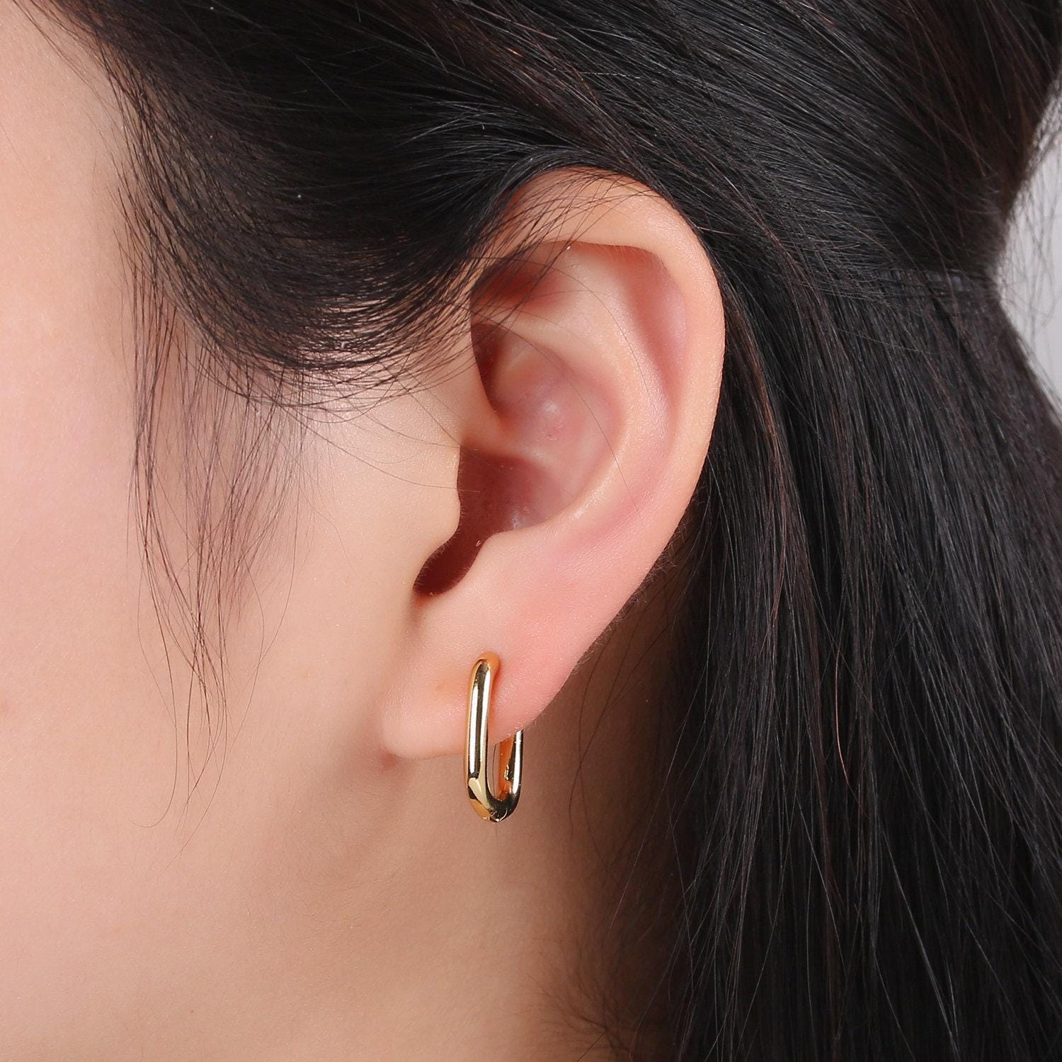 Simple gold lever backs earring, paperclip fish loop earring, oblong gold micro pave earring for diy earring - 1419