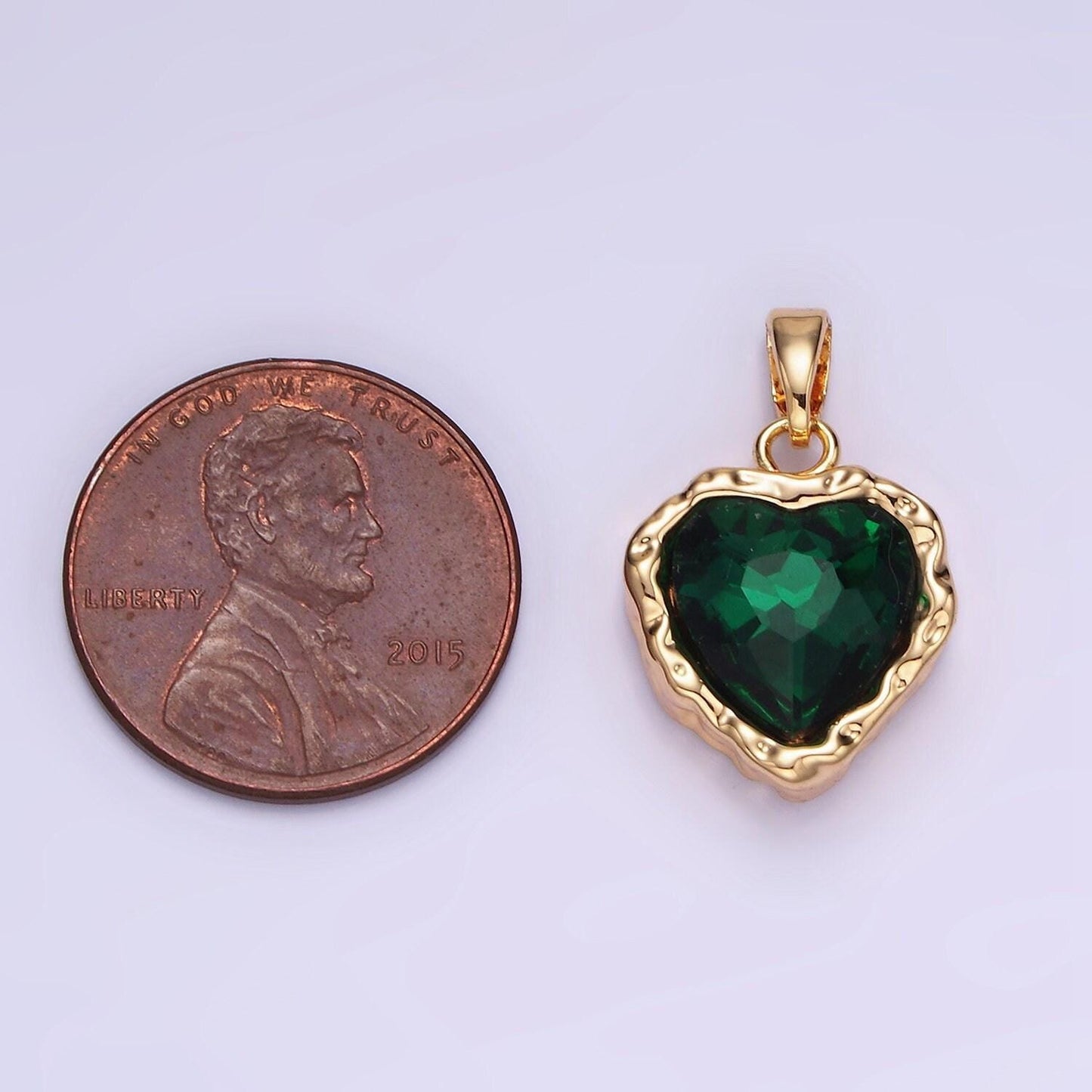 14k gold filled green emerald heart cz charm rustic love pendant | aa-1194