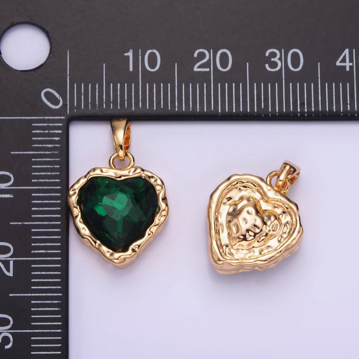 14k gold filled green emerald heart cz charm rustic love pendant | aa-1194