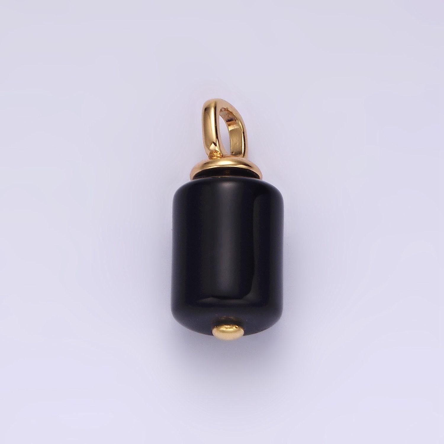 14k gold filled 20mm black onyx tube pendant | n1992