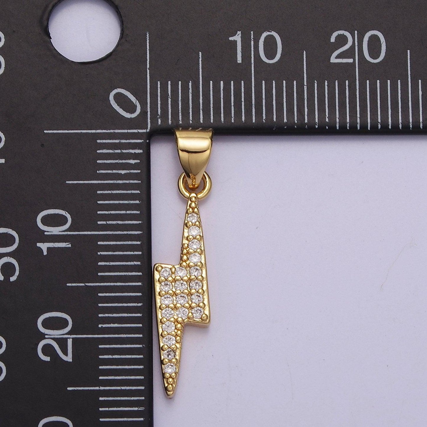 27mmx5mm mini lightning bolt pendant charm, micro pave cubic zirconia cz thunder charm for jewelry necklace making, j-345
