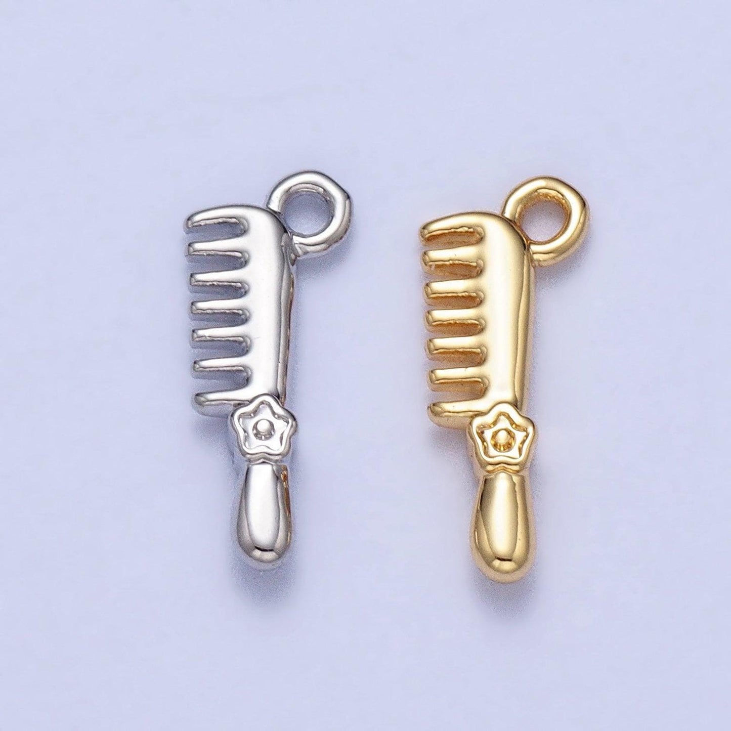 Mini hair comb charm in gold plated silver comb charm hair stylist comb charm miniature comb charm