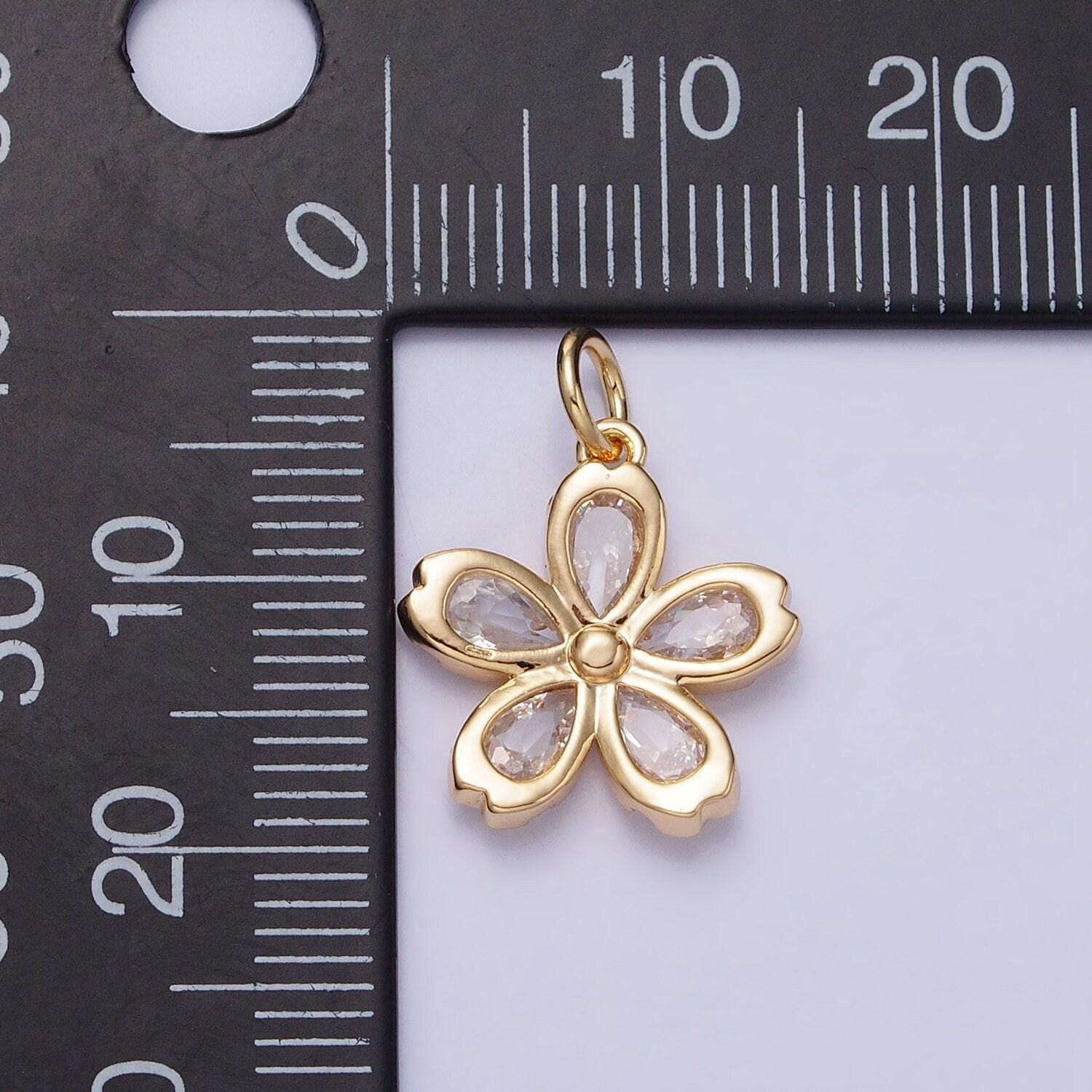 16k gold filled mini flower clear marquise petal add-on charm in gold & silver | ac1213 ac1214