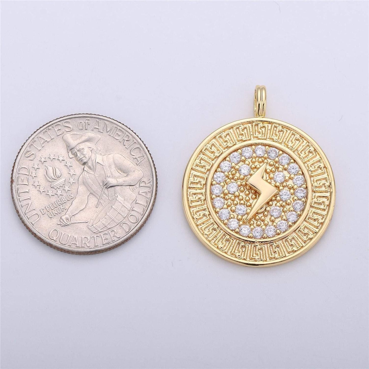 Thunder charm 32x26mm gold filled medallion lightning bolt charm, cz micro pave lightning bolt charm pendant